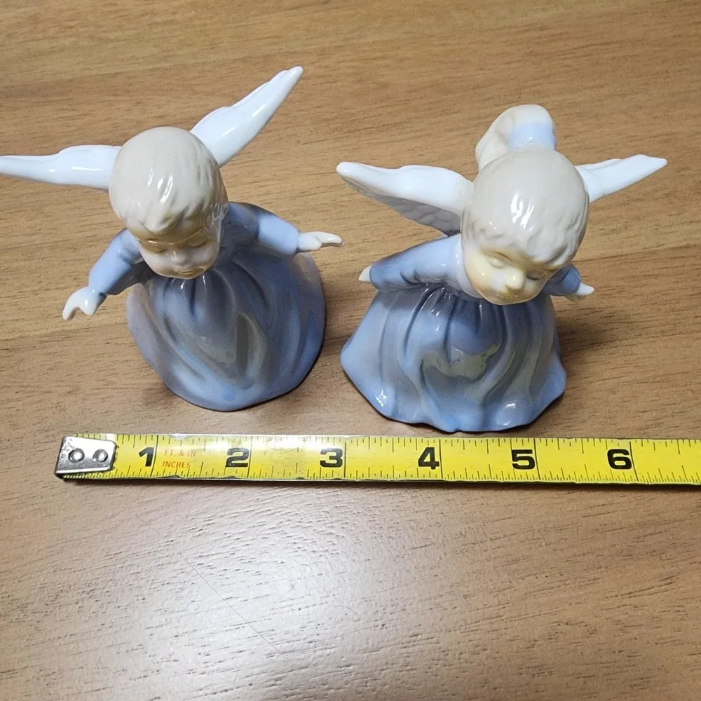 Vintage Pair Of Kissing Angel bells Blue And White Porcelain
